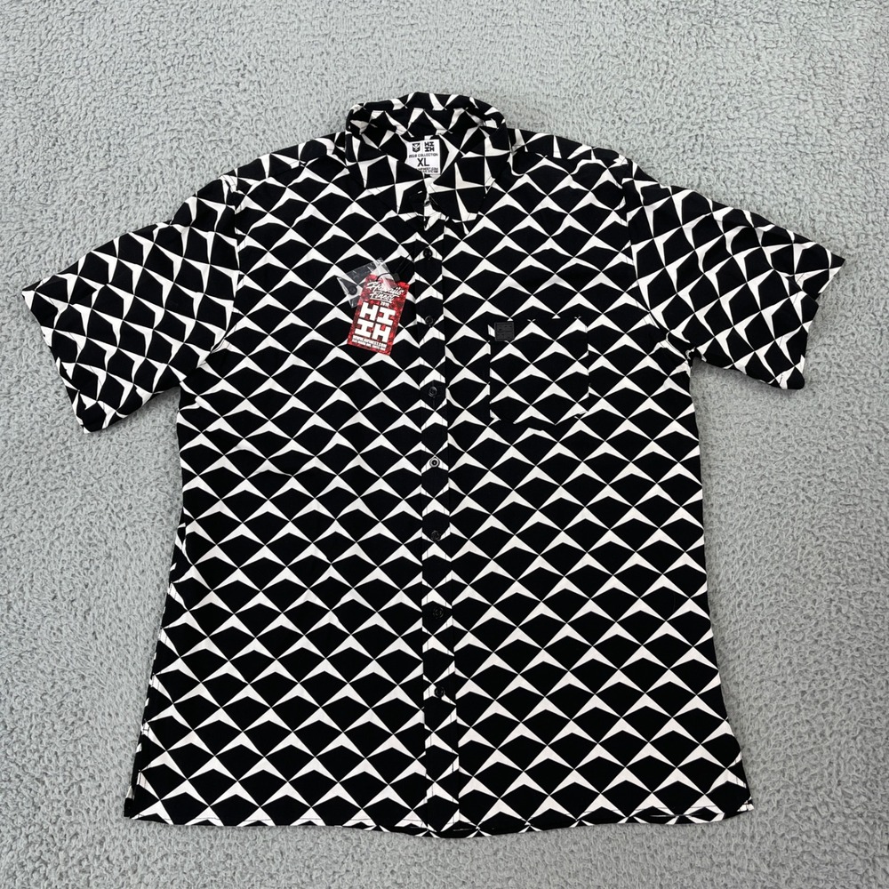 Hawaii's Finest Button Up Mens XL Black White Geometric 2019 Collection Rayon